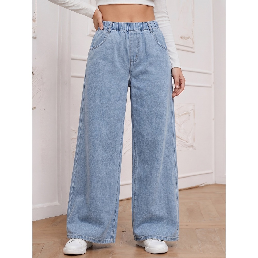BLANKNYC High Rise Wide Leg Elastic Waist Jeans L Light‎ Wash Blue 01DD3115